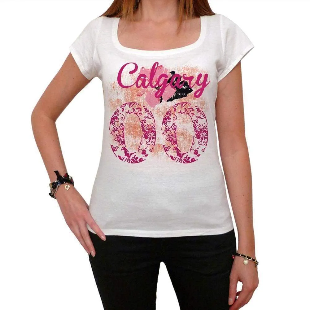 00, Calgary, City With Number, Women's Short Sleeve Round White T-shirt 00008