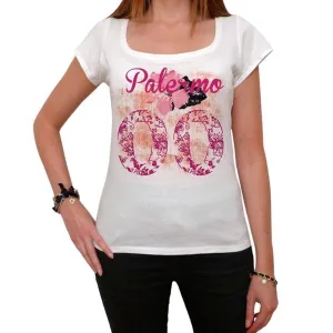 00, Palermo, City With Number, Women's Short Sleeve Round White T-shirt 00008