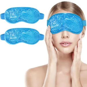 2Pack Cold Cooling Eye Mask, Reusable Gel Eye Mask Hot/Cold Therapy Gel Bead Eye Mask with Plush Backing for Headache/Puffiness/Migraine/Stress Relief/Skin Care/Dry Eyes(Blue)