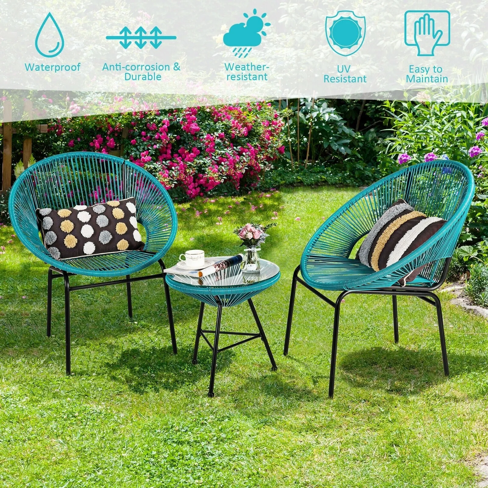 3pc Patio Furniture Set - Turquoise