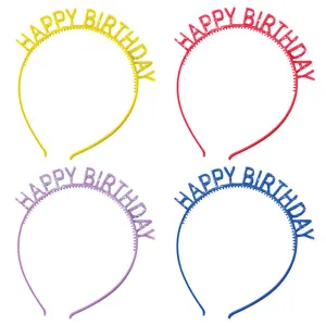 Bulk Assorted Colors Happy Birthday Headbands with Glitter (48 per Case)