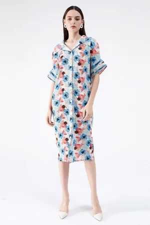 Floral Pleated Tie Waist Shirt Dress