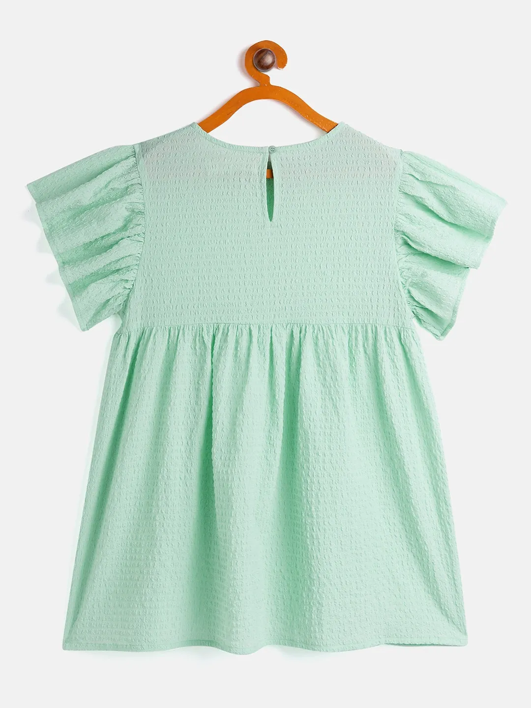 Girls Green Seer Sucker Boxy Dress