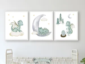 Green Baby Dragon Nursery Prints