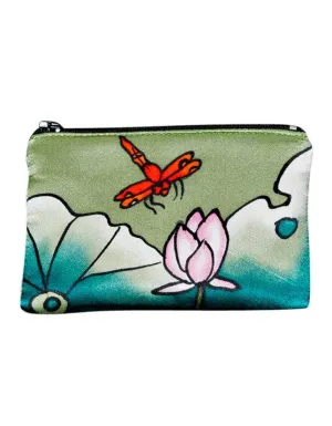 Hand-Painted Silk Change Purse - Dragon Lotus