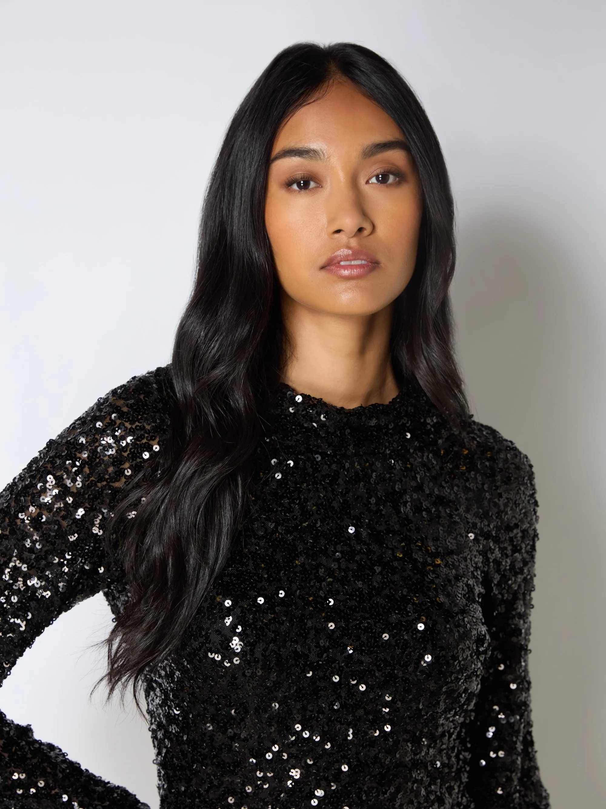 Jessica Black Sequin Tie Back Mini Dress