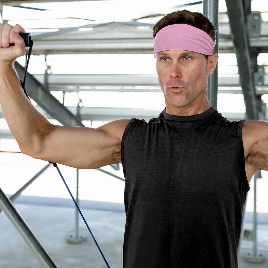 Men's Headbands Cotton Jersey 3" Wide Sports Fitness Yoga Made in the USA Rose