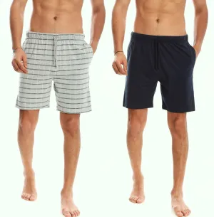 MEN’S PLAID GREY/NAVY KNIT LOUNGE SHORTS - 2 PK