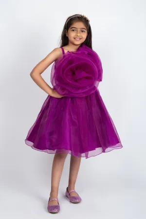 Organza Dress embellished with organza flower-Wine