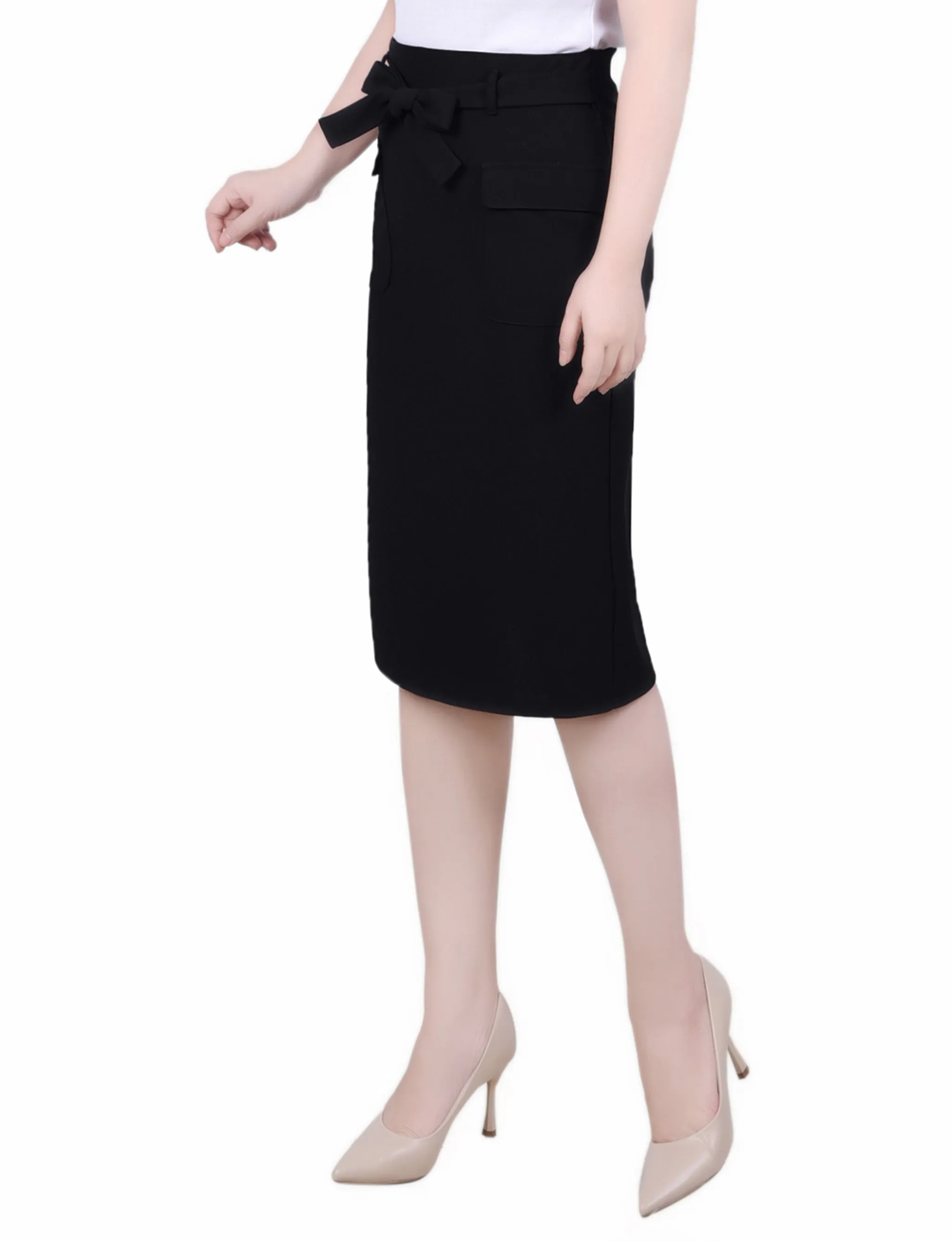 Petite Slim Belted Scuba Crepe Skirt