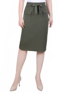 Petite Slim Belted Scuba Crepe Skirt