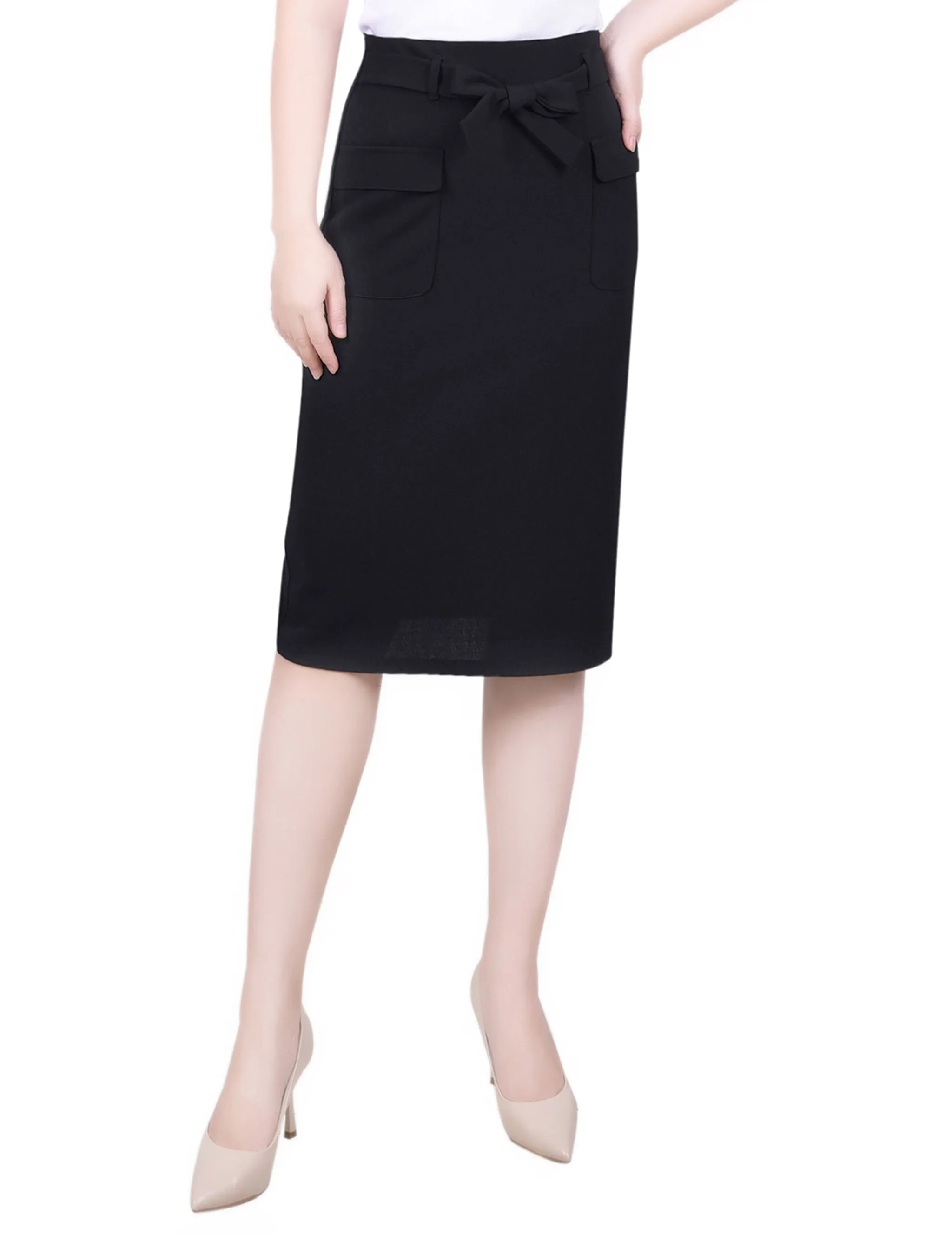 Petite Slim Belted Scuba Crepe Skirt