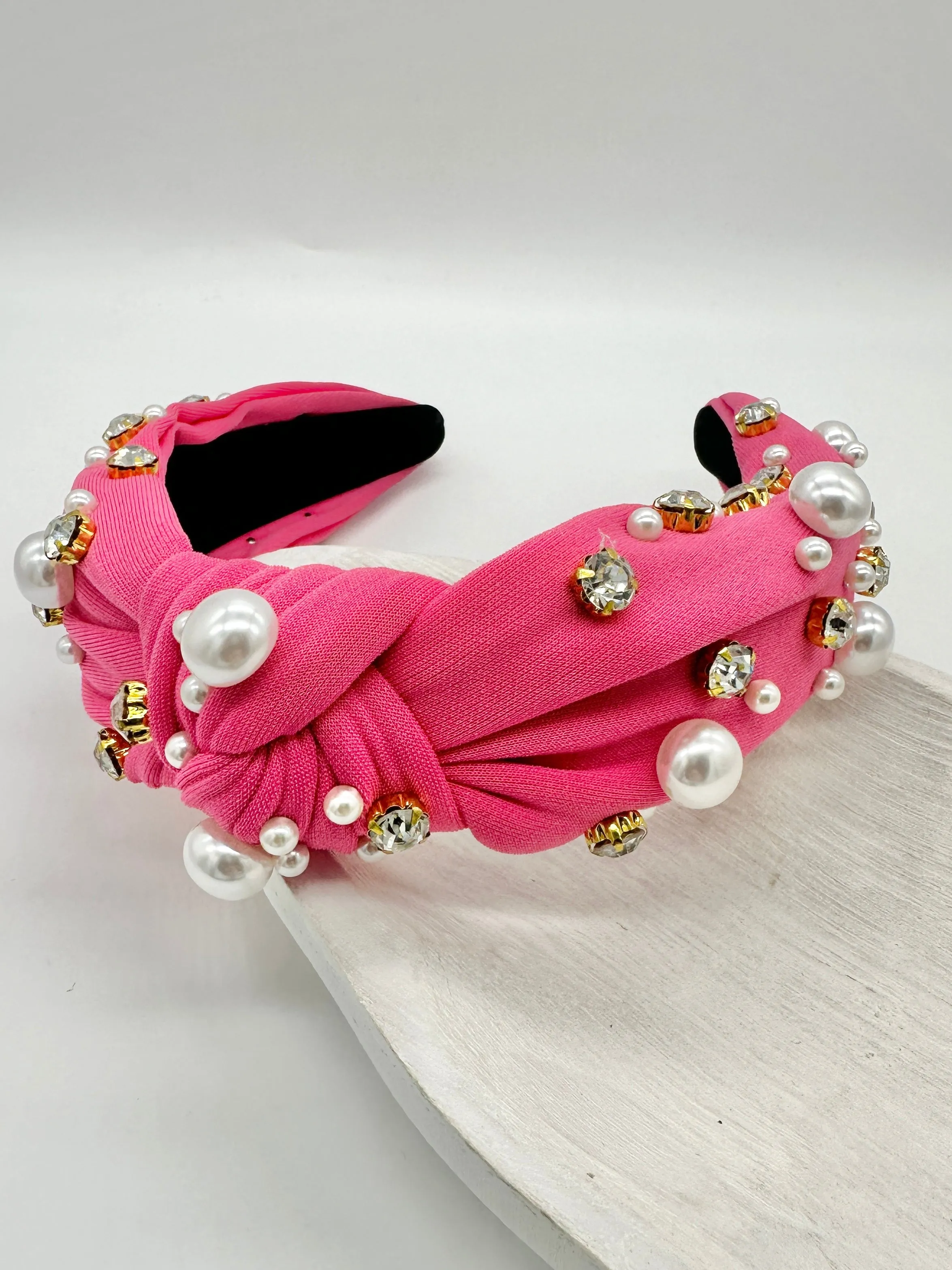 Rhinestone Pearl Topknot Headbands